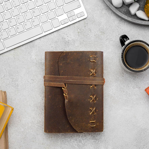 Leather Journal Notebook for Men & Women, Vintage Leather Bound, 290 Lined Paper, Travel Diary, Scrapbook, Poetry