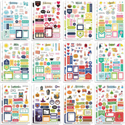 Teling 24 Sheets Winter Aesthetic Holiday Stickers for Scrapbook, Calendar, Planning, Monthly Seasonal Accessories