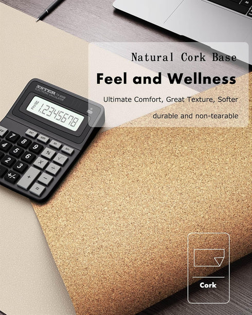 YSAGi Double-Sided Desk Pad, 35.4"x17" Leather Desk Mat, Waterproof Desk Blotter for Office/Home (Beige/Cork)