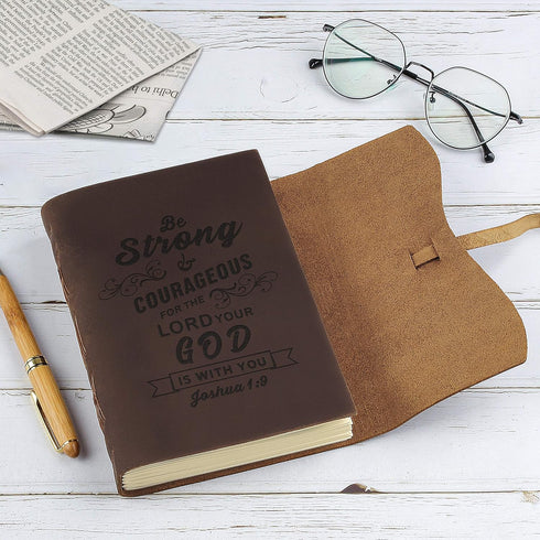 kullder Personalized Leather Journal - Engraved Joshua 1:9 Bible Inscription Notebook, 5×7IN Travel Diary