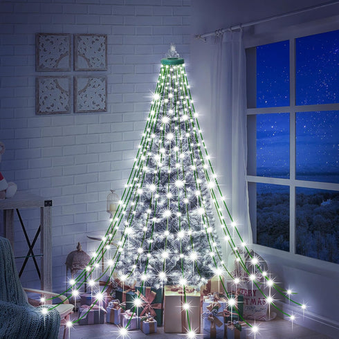 weillsnow 448 8 8.2ft16 Christmas Tree Lights, LED Waterfall Tree Topper Lights with Lighting Modes, Lines Plug