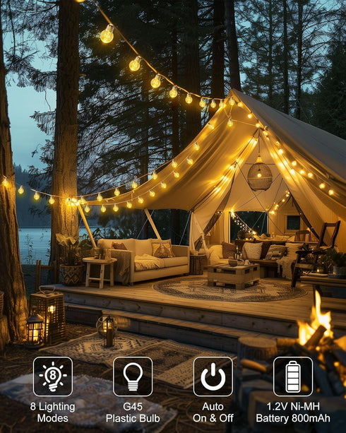 30Ft 15 Bulbs, 8 Brightown Solar String Lights Outdoor, Vintage Hemp Rope Solar Patio Lights with Shatterproof Light