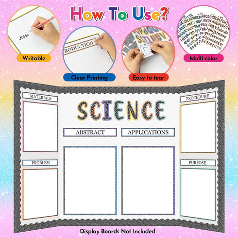 96Pcs Set 8 10 WATINC Composition Science Fair Board Supplies - Self Adhesive Science Fair Project with Letter Sticker
