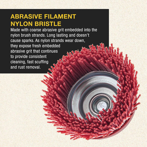 Dura-Gold 4" Abrasive Filament Nylon Bristle Cup Brush, Coarse Grit for Angle Grinder, 5/8" 11 Thread