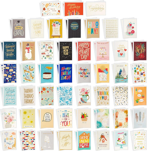 Set (Pack 100)Birthday, Hallmark All Occasion Boxed of Assorted Blank Greeting Cards with Card Organizer of Thank You