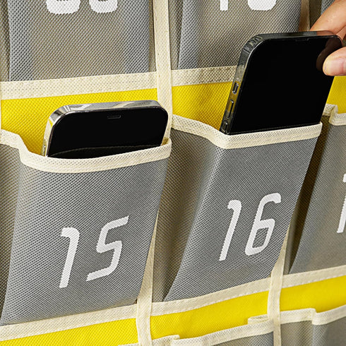 Loghot Numbered Classroom Sundries Closet Pocket Chart, 30 Pockets Gray, Wall Door Hanging Organizer for Cell Phones