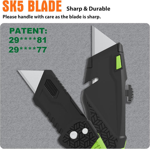 XW Utility Knife Set, Retractable Box Cutter and Folding Utility Knife with Blade Storage Design, Total 20 Blades Included, 4-Pack