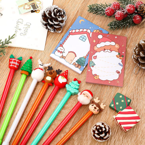 Whaline Christmas Notepad Set, 24Pcs with Gel Ink Pens, Self-Stick Notes, Office Supplies