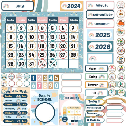 Decorably 148 Pcs Teacher Calendar for Classroom Bulletin Board Set, Preschool Calendar