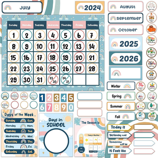 Decorably 148 Pcs Teacher Calendar for Classroom Bulletin Board Set, Preschool Calendar