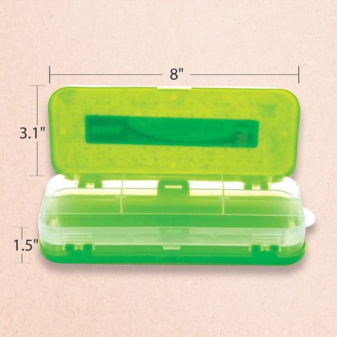 BAZIC 8" Plastic Pencil Case | Double Deck Utility Storage Box, Bright Color, Multi-Purpose Organizer, 4-Pack
