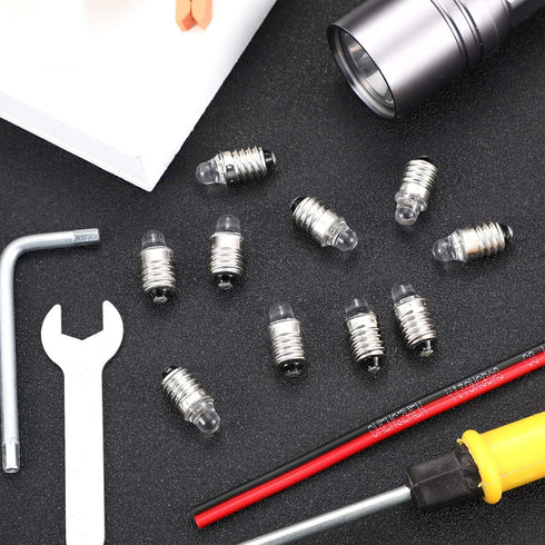 Honoson 10 Pieces E10 LED Bulbs, 3 Volt Miniature Flashlight Bulbs, Cool White