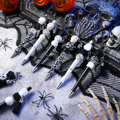 Colarr 12 Sets Beadable Pens Bulk Bead Pens with Colorful Beads Tassels Clasps and Dwarf Decoration Beaded Pens DIY Pens Making Kit for Women Kids Students Office School (Horror Style) by Colarr