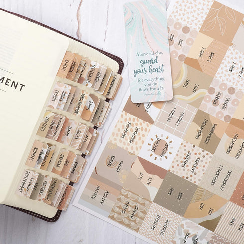 DiverseBee Laminated Bible Tabs, Large Print Bible Journaling Supplies, 66 Tabs with 11 Blank Tabs - Cappuccino Theme