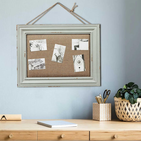 SOFE Cute Linen Small Bulletin Board, 15.7×12 Inches Decorative Cork Board with Blue Frame for Home Office School