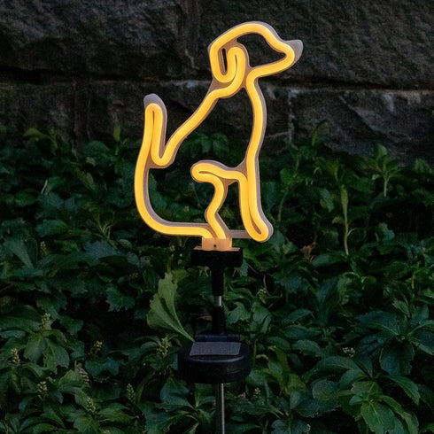 Solar LED Neon Dog Stake Light - Warm White - Outdoor Garden D cor, Yard Ornaments, Landscape Light, Gift for Dog Lovers