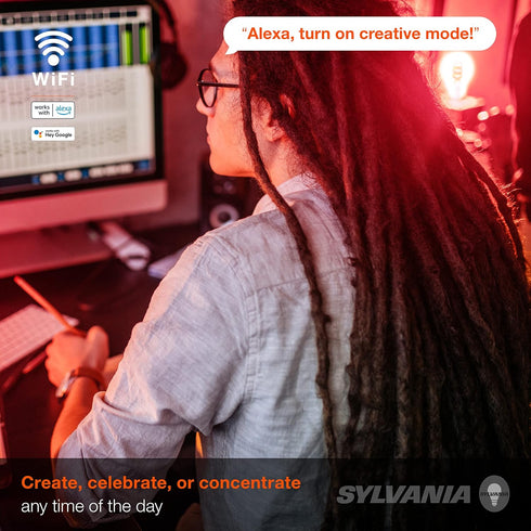 A19 Bulb, 7W 2000K, 1 Pack (75807) Sylvania WiFi LED Smart RGBW Color and Amber Finish Filament Light Efficient