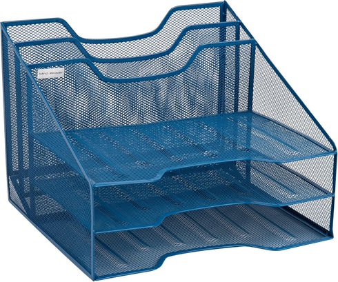 Mind Reader Desktop Organizer, Vertical File Holder, Paper Trays, Metal Mesh, Turquoise