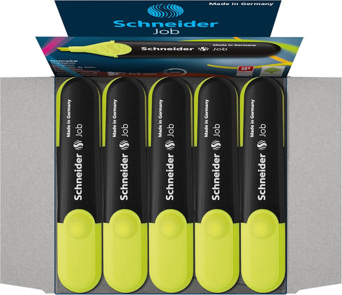 Schneider Job Highlighter, Chisel Tip, Black Barrel, Yellow Ink, Box of 10 (1505)