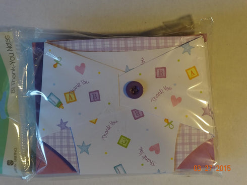 Package of 8 Thank you Notes Folded Diaper Blank Inside Cards