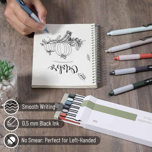 Mr. Pen Retractable Gel Pens, 6 Pack, Vintage Barrels, Black Gel, Fast Dry, Fine Point 0.5mm, Cute Aesthetic Pens