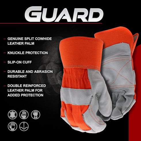 Boss Men's Guard Heavy Duty Work Gloves, Double Leather Cowhide Palm, Abrasion Resistant, X-Large (B71031-XL)