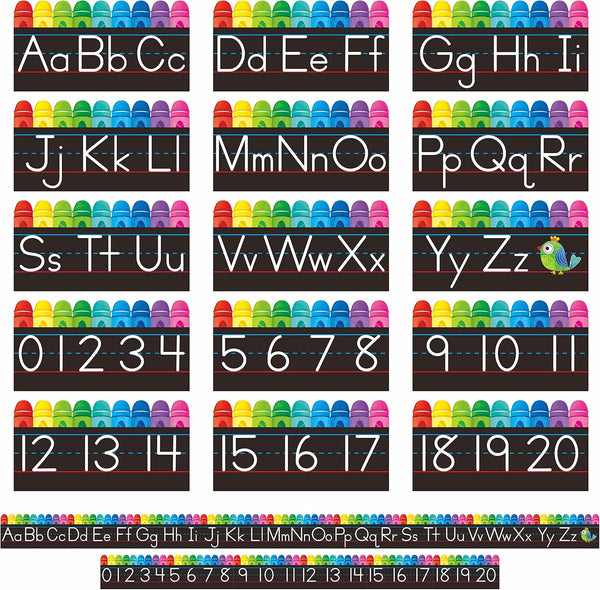 Alphabet Bulletin Board Set, 15 PCS Crayon Die-Cut ABC Wall Decorations 26