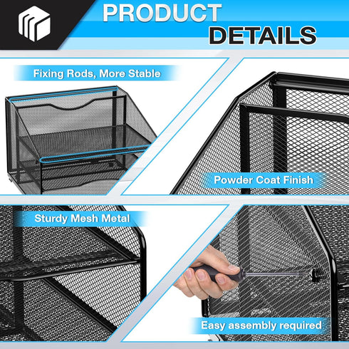 Mesh Letter Tray Desk Organizer with Vertical Section and 3 Paper Trays, Blank File Organizer