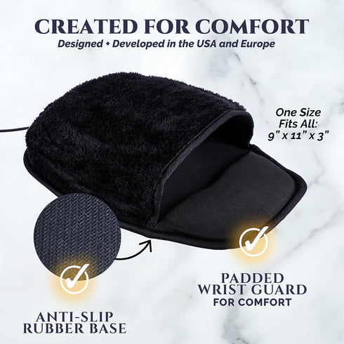 USB Heated Mouse Pad Hand Warmer - 3 Temperatures/Time Limits, Works with All PC Mice, Great Gift