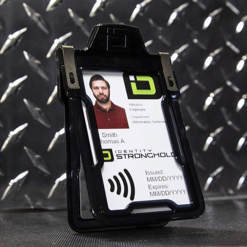 Identity Stronghold Secure RFID Badge Holder for 1 Card, Heavy Duty Hard Plastic, Black