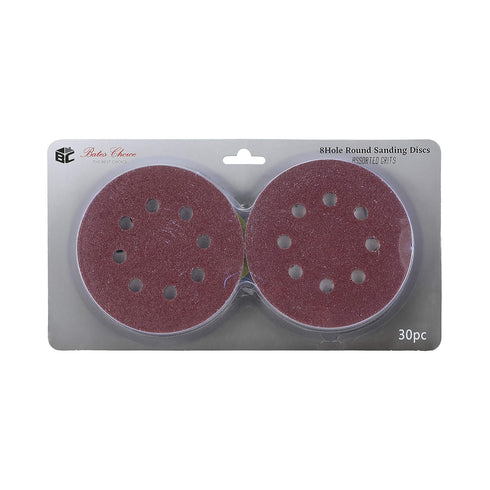 Bates Sanding Discs 5 Inch 8 Hole, 30 Pack, Assorted Grits 40 80 120 220 320 600, Hook and Loop Sanding Disc