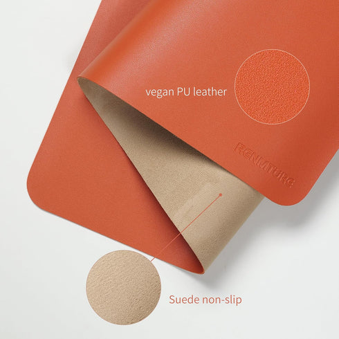 RENMTURE PU Mouse Pad, Faux Leather Large Desk Pad, Non-Slip Waterproof Gaming Desk Blotter (36"x17", Orange)