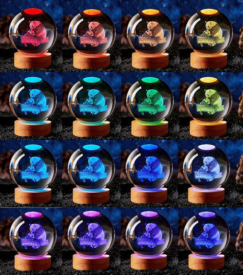 DIGFPWT 3.15 Inch K9 16 Crystal Ball Panda Family Night Light, Crystal Glass Ball, Color Change with Remote Control