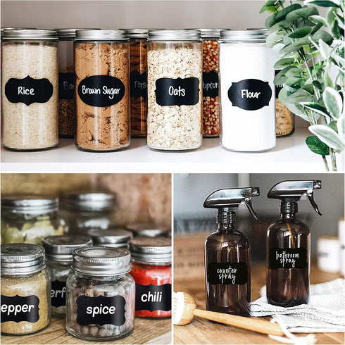 Chalkboard Labels, 120 Pcs Waterproof Reusable Stickers with 2 White Chalk Markers for Kitchen Pantry Organization