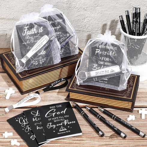 Spakon 192 Pcs/48 Set Christian Gifts Bulk, Bible Verse Bamboo Pens, Prayer Notebooks, Inspirational Religious Gifts