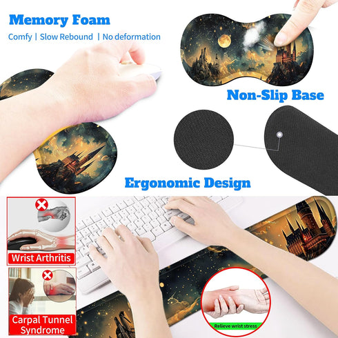 HaoSiTeck 4-Piece Set 35.4 15.7 Extended Large Mouse Pad for Women Men with Castle Night Design Includes x XXL Large