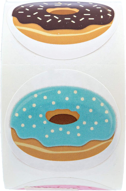 Stylish Donut Stickers, 500 Labels Roll, 1.5" Adorable Food Party Envelope Seals, Made in The USA