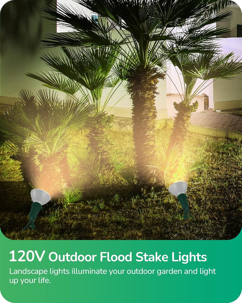 120V 6FT E26 150W PAR38 Bulb, 120 2 Pack EDISHINE Spotlights Outdoor, Cord, Weatherproof Plug in LED Flood Stake
