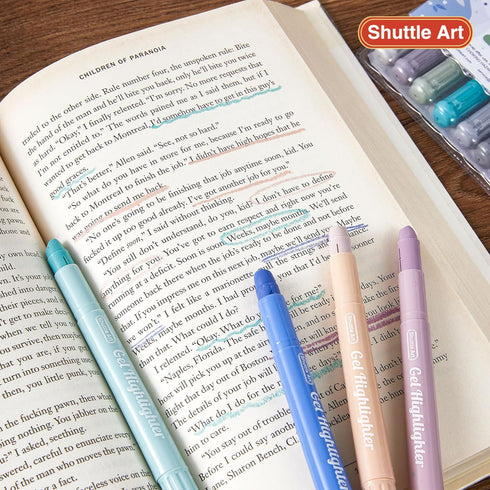 Shuttle Art Bible Highlighters and Pens, 12 Dusty Colors Gel Highlighters No Bleed Through for Journaling and Studying