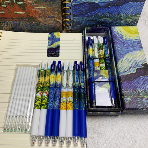 Starry Night Pens, Van Gogh Office Supplies, Black 0.5mm Fine Point Smooth Writing Pens for Journaling