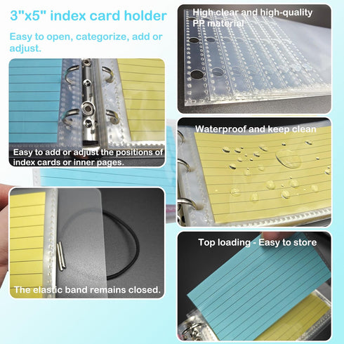 BYSLBTY 3x5 40 Holder1 Index Card Binder with Card Sleeves, Index Card Organizer for Flash Cards, Recipe Cards and Note