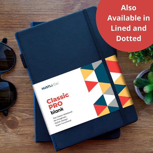 Thick Blank Journal Notebook with Unlined Pages, Deluxe 120gsm Ink Resistant Paper, 160 Pages, Black