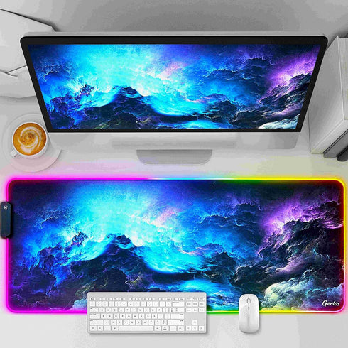 Gerlos RGB Large Gaming Mouse Pad, Extended Soft LED Mouse Pad, Non-Slip Rubber Base, Water Resistant Keyboard Pad,