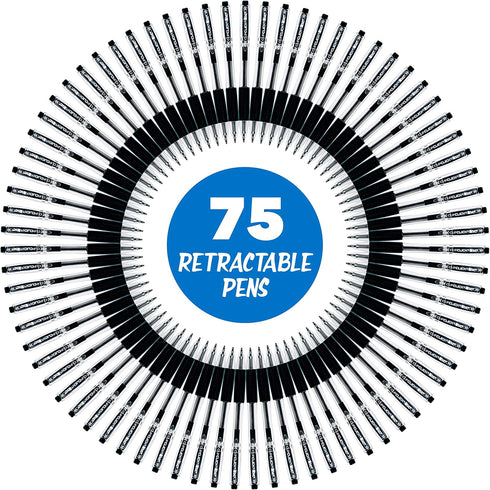 Inc. ClipClicks Retractable Ballpoint Pens, 75 Count, Bulk 1.0-mm Medium-Point Pen Set with Comfort Grip