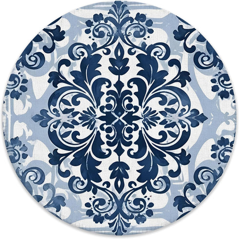 BILLAION Vintage Navy Blue and White Floral Mouse Pad for Desk, Classical Baroque