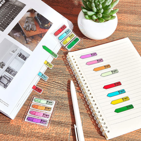 Tatuo 2400 Pcs Sign Here Tabs, Stickers, Flags, 8 Colors with Dispenser, Easy to Post for Notary Books