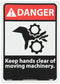 NMC DGA48AB ANSI Sign, "DANGER - Keep hands clear of moving machinery," 10" x 14", Aluminum, Black/Red