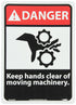 NMC DGA48AB ANSI Sign, "DANGER - Keep hands clear of moving machinery," 10" x 14", Aluminum, Black/Red
