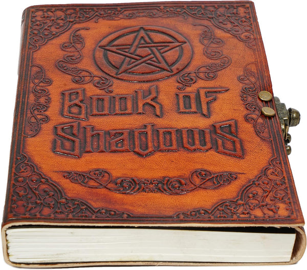 MONTEXOO Book of Shadows Leather Journal, Notebook Diary Sketchbook with Lock, Travel Bullet, Old Cool Brown Lining