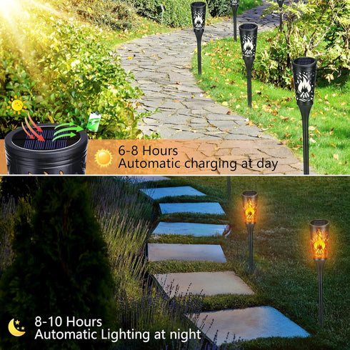 6 Pack IP65 Toodour Solar Lights Outdoor, Solar Torch Lights with Flickering Flame, Waterproof Yard Lights Landscape